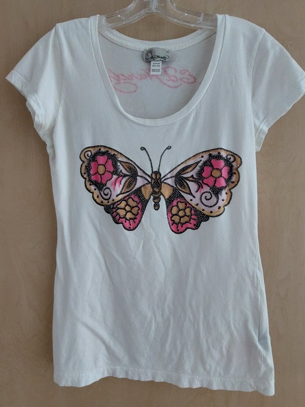 Authentic Ed Hardy by Christian Audigier Butterfly Rhinestone Tee Y2K McBling Me